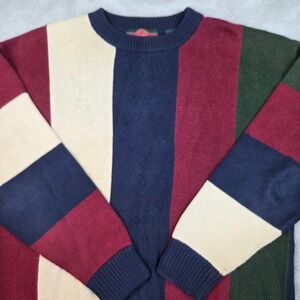 Stone Haven Colorblock Sweater Mens L Vintage Style Vertical Stripe Navy Multi